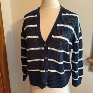 Old Navy blue and white cardigan